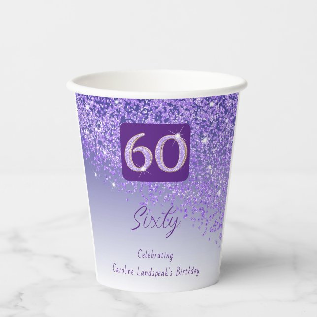 Gobelets En Papier 60e anniversaire Classy Falling Purple Parties sci (Recto)