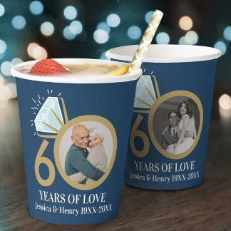 Gobelets En Papier 60e anniversaire de mariage de diamant maintenant