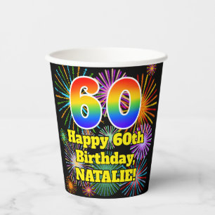 Gobelets En Papier 60e anniversaire : Fun Motif Fireworks + Rainbow 6