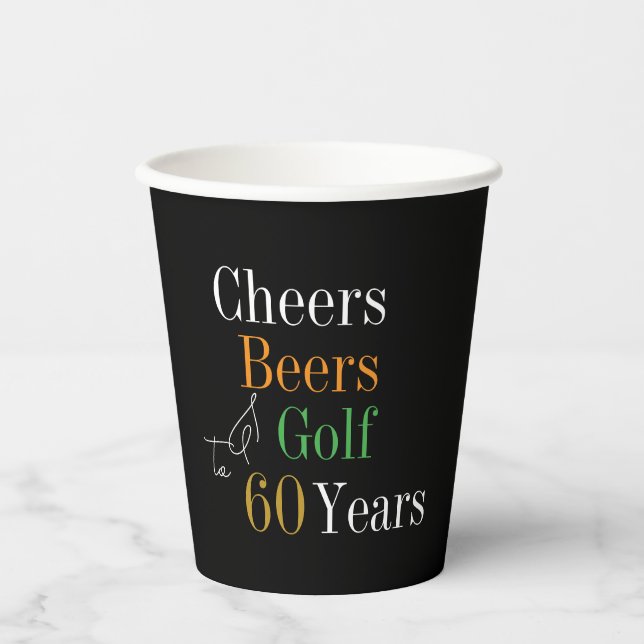 Gobelets En Papier 60e anniversaire Golf Cheers Bières Black Gold Par (Recto)