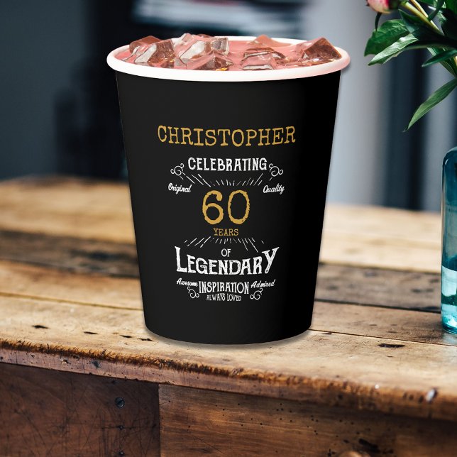 Gobelets En Papier 60e anniversaire Légendaire Black Gold Retro (For those celebrating their 60th birthday we have the ideal birthday party cups)