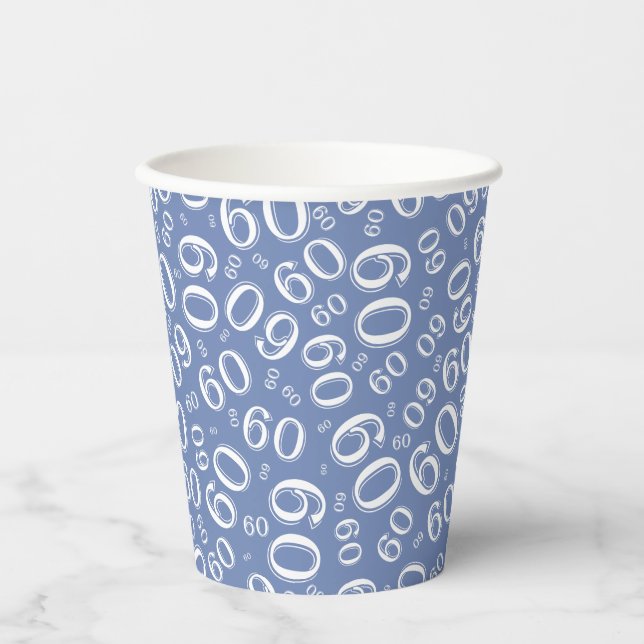 Gobelets En Papier 60e anniversaire Random Number Motif Bleu/Blanc (Recto)