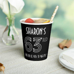 Gobelets En Papier 63e fête d'anniversaire : Style Art Déco + Nom per