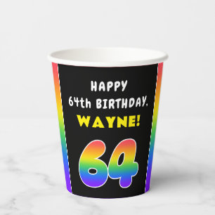 Gobelets En Papier 64e anniversaire : Arc-en-ciel coloré # 64, Nom pe