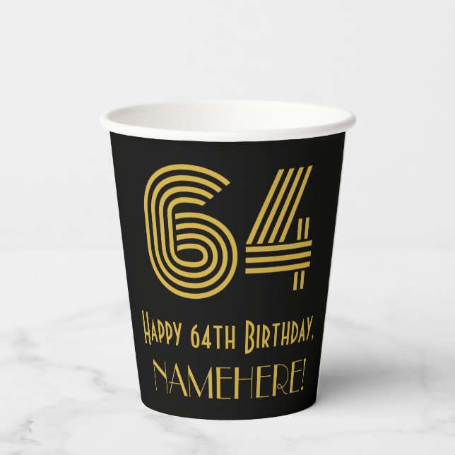 Gobelets En Papier 64e anniversaire : Art Déco Inspiré Look "64" & No (Verso)
