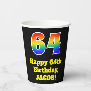 Gobelets En Papier 64e anniversaire : coloré, amusant, excitant, arc-