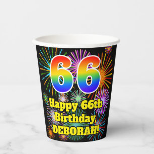 Gobelets En Papier 66e anniversaire : Fun Fireworks Motif + Rainbow 6