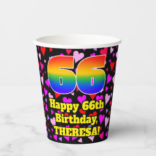 Gobelets En Papier 66e anniversaire : Loving Hearts Motif, Arc-en-cie