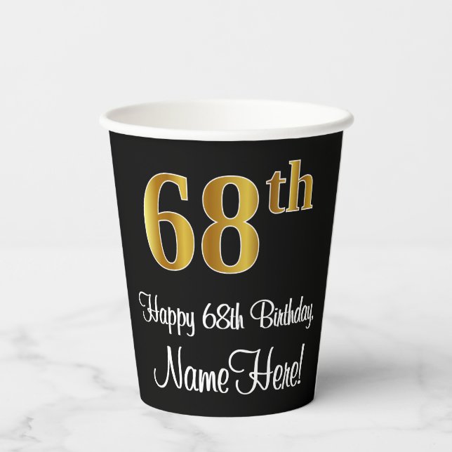 Gobelets En Papier 68e anniversaire - Elégant luxe Faux Gold Look # (Verso)