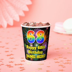 Gobelets En Papier 68e anniversaire : Fun Fireworks Motif + Rainbow 6