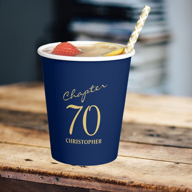 Gobelets En Papier 70e anniversaire Chapitre 70 Or bleu (Personalized 70th Birthday Chapter 70 Blue Gold Paper Cups
)