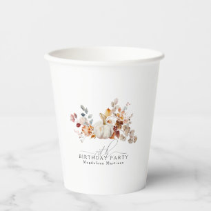 Gobelets En Papier 70e anniversaire Citrouille blanc automne fleurs s