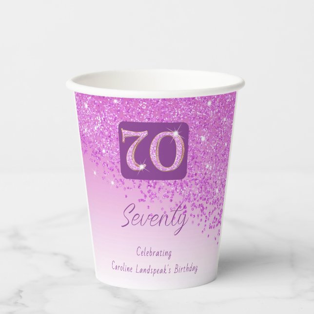 Gobelets En Papier 70e anniversaire Classy Falling Pink Parties scint (Recto)