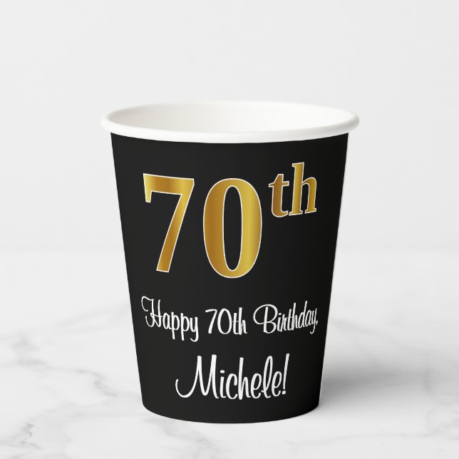 Gobelets En Papier 70e anniversaire - Elégant luxe Faux Gold Look # (Verso)