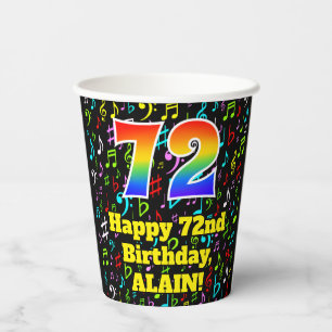 Gobelets En Papier 72e anniversaire : Fun Music Notes Motif, Rainbow 