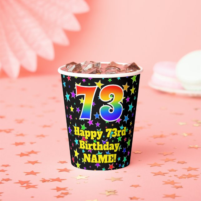 Gobelets En Papier 73e anniversaire : Fun Stars Motif et Rainbow 73 (Insitu)