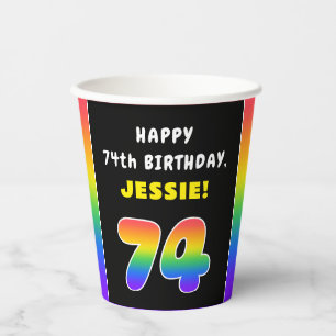 Gobelets En Papier 74e anniversaire : Arc-en-ciel coloré # 74, Nom pe