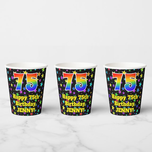 Gobelets En Papier 75e anniversaire : Fun Stars Motif et Rainbow 75 (Multi)