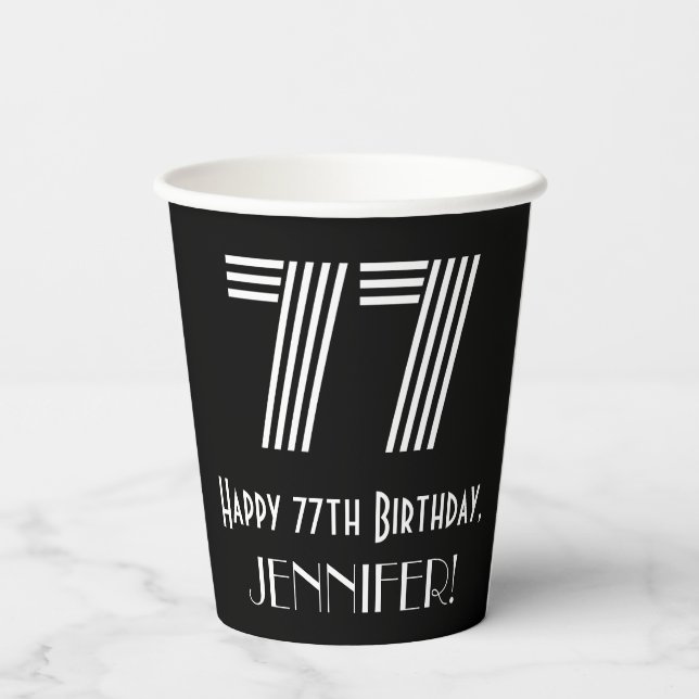 Gobelets En Papier 77e anniversaire — Art Déco Inspiré Look "77" + No (Verso)