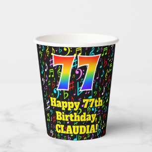 Gobelets En Papier 77e anniversaire : Fun Music Notes Motif, Rainbow
