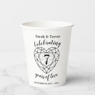 Gobelets En Papier 7e anniversaire noir onyx coeur photo blanc