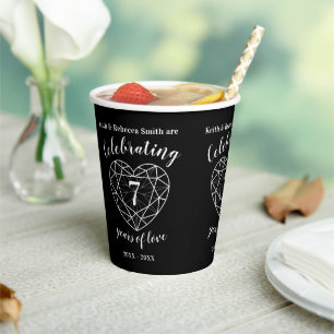 Gobelets En Papier 7e Mariage Anniversaire coeur ligne noir onyx