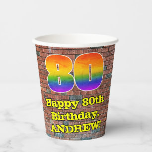 Gobelets En Papier 80e anniversaire : arc-en-ciel amusant inspiré des