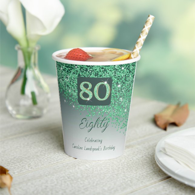 Gobelets En Papier 80e anniversaire Classy Falling Green Parties scin (Insitu)