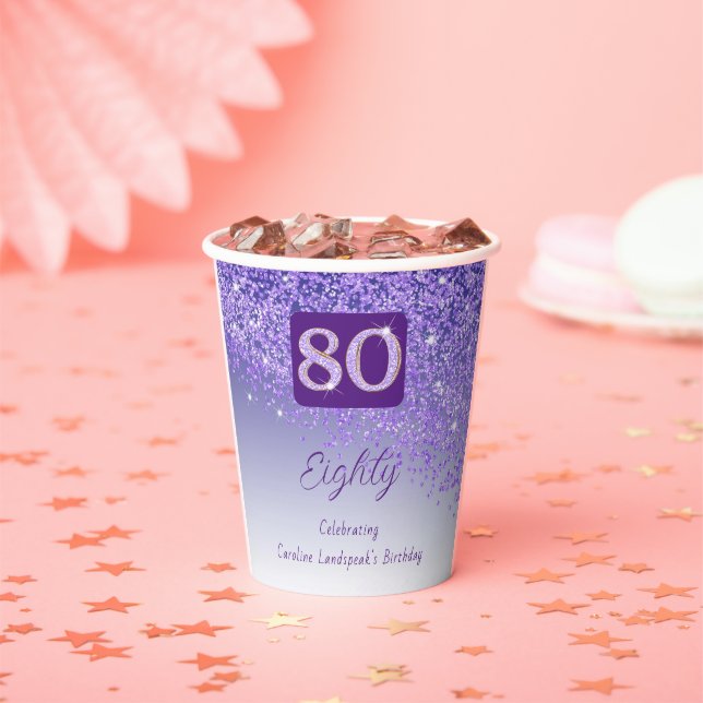 Gobelets En Papier 80e anniversaire Classy Falling Purple Parties sci (Insitu)