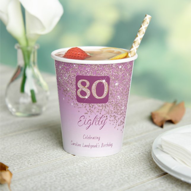 Gobelets En Papier 80e Anniversaire Classy Falling Rose Parties scint (Insitu)