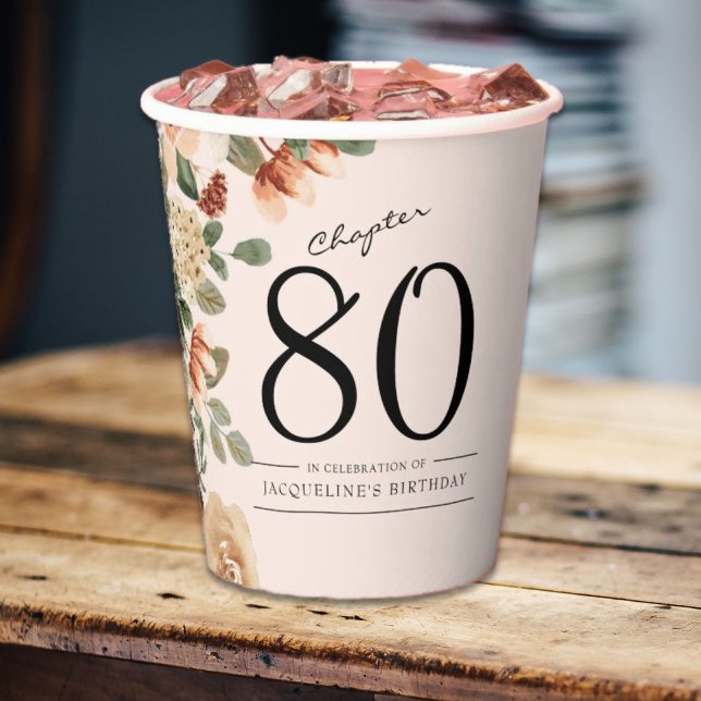 Gobelets En Papier 80e anniversaire Vintage Floral (80th Birthday Vintage Floral Paper Cups
Sophisticated and elegant floral party addition.)