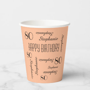 Gobelets En Papier 80e fête d'anniversaire répétez les noms Peach Fuz