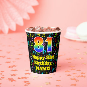 Gobelets En Papier 81e anniversaire : Fun Music Notes Motif, Rainbow