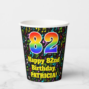 Gobelets En Papier 82e anniversaire : Fun Music Notes Motif, Rainbow 