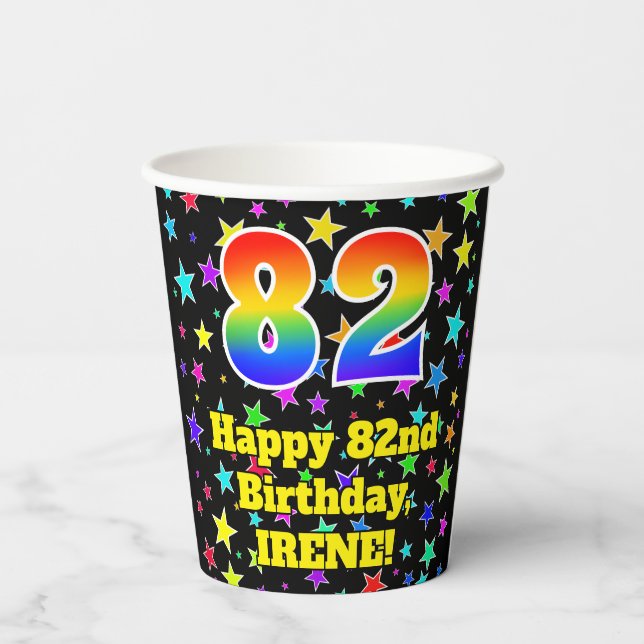 Gobelets En Papier 82e anniversaire : Fun Stars Motif et Rainbow 82 (Verso)