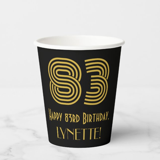 Gobelets En Papier 83e anniversaire : Art Déco Inspiré Look "83" & No (Recto)