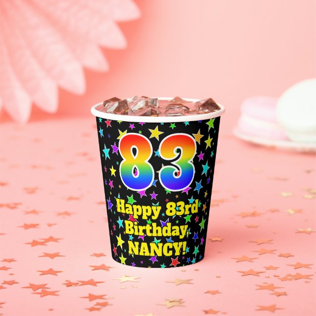 Gobelets En Papier 83e anniversaire : Fun Stars Motif et Rainbow 83 (Insitu)
