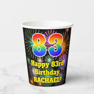 Gobelets En Papier 83ème anniversaire : Fun Fireworks Motif + Rainbow