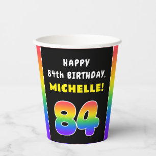 Gobelets En Papier 84e anniversaire : Arc-en-ciel coloré # 84, Nom pe