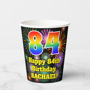 Gobelets En Papier 84ème anniversaire : Fun Fireworks Motif + Rainbow