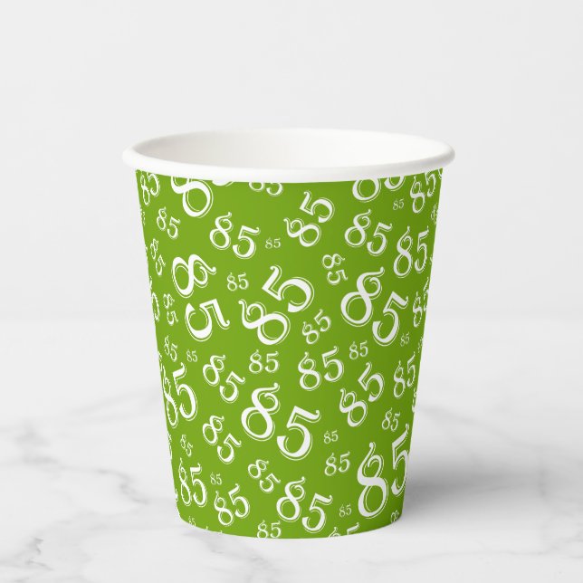 Gobelets En Papier 85e anniversaire Random Number Motif Vert/Blanc (Recto)