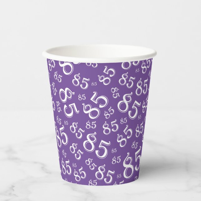 Gobelets En Papier 85e anniversaire Random Number Motif violet/blanc (Recto)