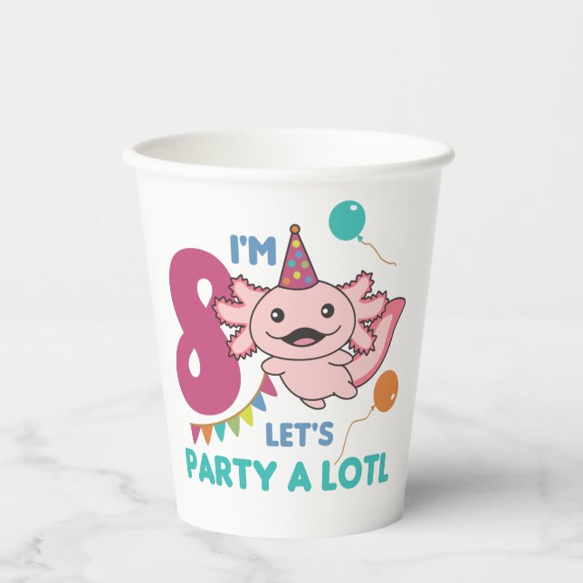 Gobelets En Papier 8e anniversaire Axolotl Huit ans douces Axolotls (Recto)