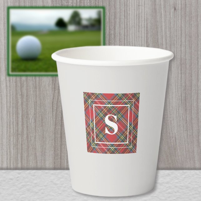 Gobelets en papier 8oz Monogramme, motif tartan St (Créateur téléchargé)
