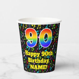 Gobelets En Papier 90e anniversaire : Fun Music Notes Motif, Rainbow 