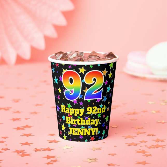 Gobelets En Papier 92e anniversaire : Fun Stars Motif et Rainbow 92 (Insitu)