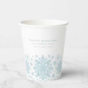 Gobelets En Papier 95e fête d'anniversaire Blue White Snowflake Custo