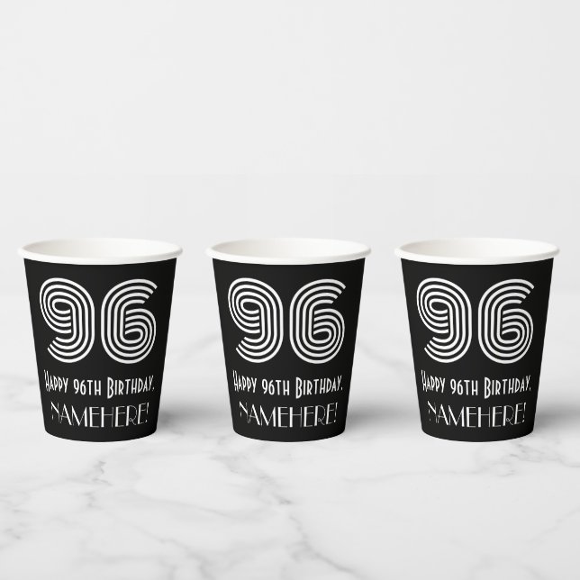 Gobelets En Papier 96e anniversaire — Art Déco Inspiré Look "96" + No (Multi)