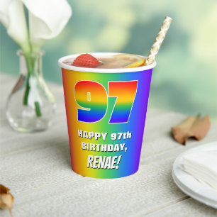 Gobelets En Papier 97e anniversaire : coloré, amusant Motif arc-en-ci