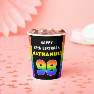 Gobelets En Papier 98e anniversaire : Arc-en-ciel coloré # 98, Nom pe